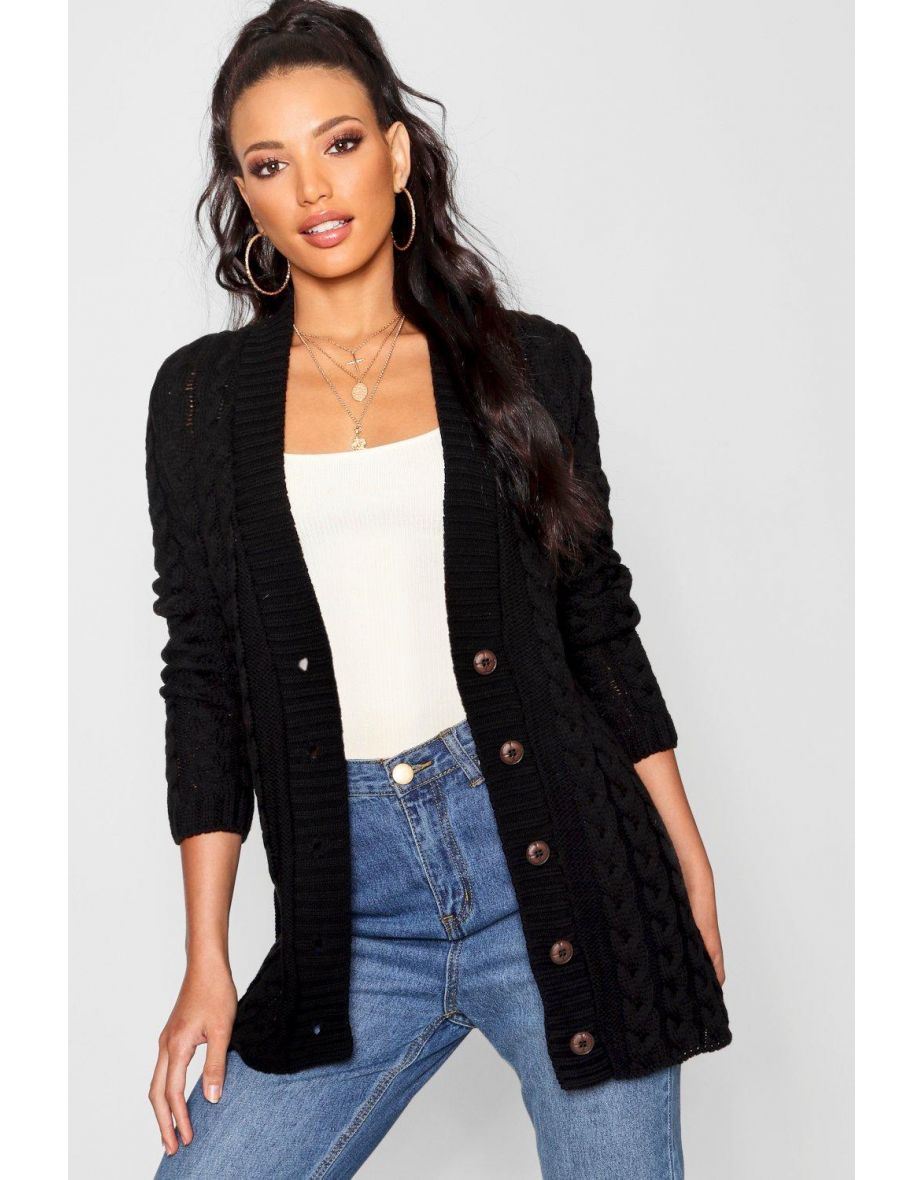 Cable Knit Cardigan - black
