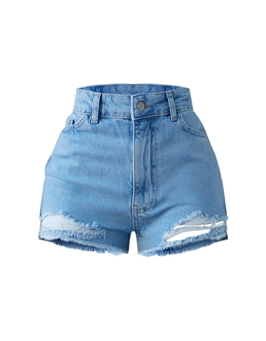 PRETTYLITTLETHING Shape Bleach Wash Distressed Hem Denim Shorts - 5