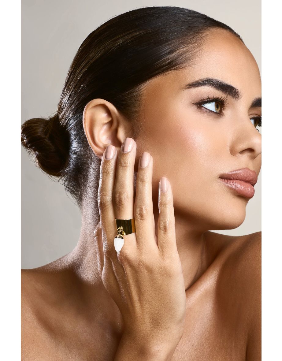 Daya | Gold Adjustable Ring With White Crystal - 4