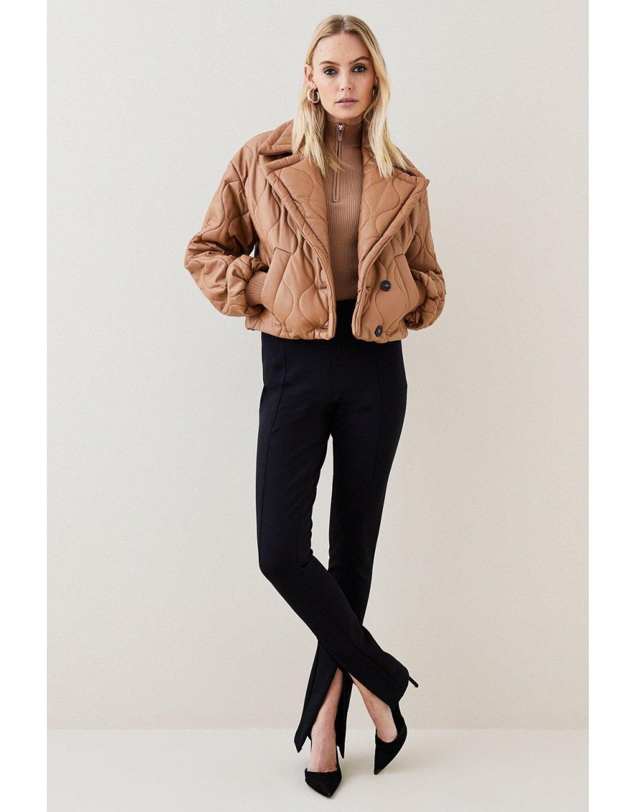 Leather Puffer Stitch Quilted Bomber Coat