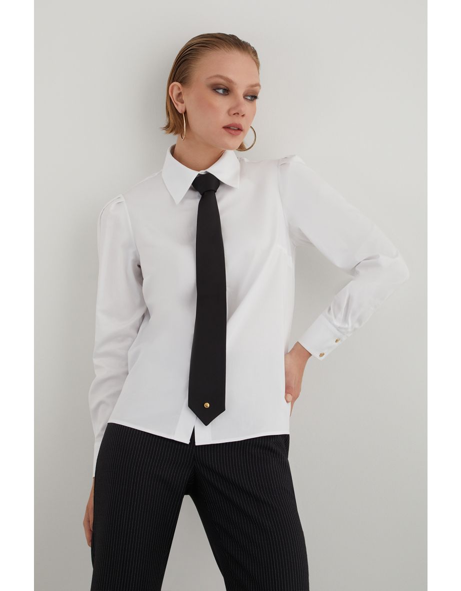 Classic Shirt with Tie Collar and Metal Cufflinks
