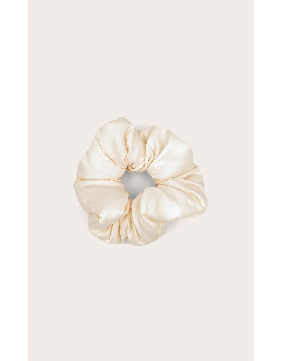 Cream Oversized Padded Satin Scrunchie - 2