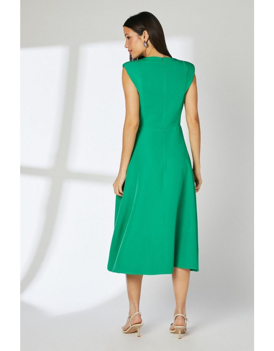 Green Structured Fit And Flare Midi Dress - 3