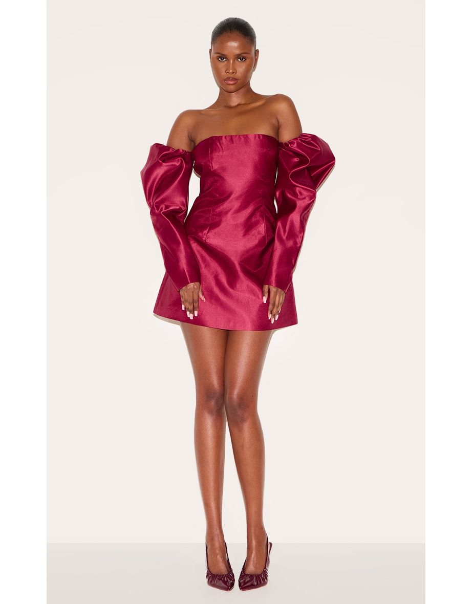Wine Oversized Puff Sleeve A Line Shift Dress