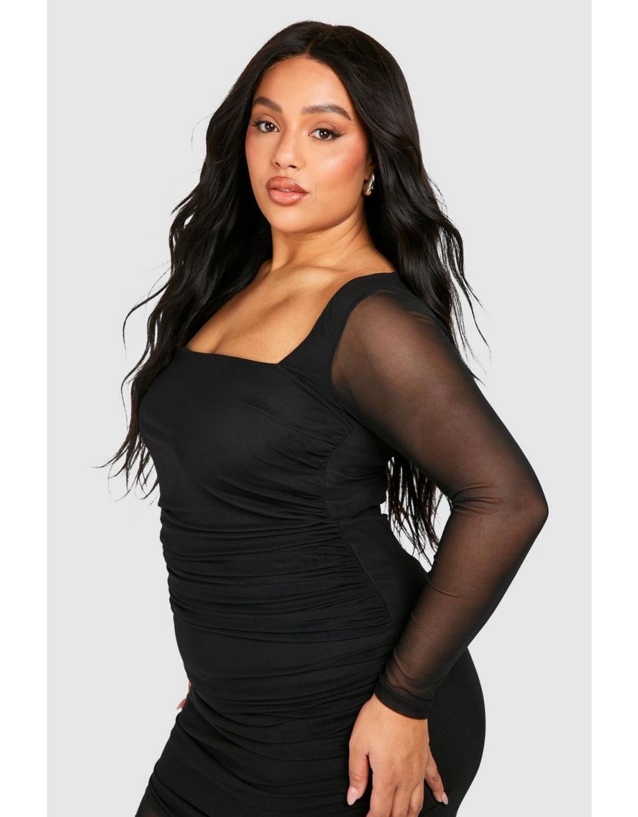 Plus  Mesh Bodycon Dress - black - 3