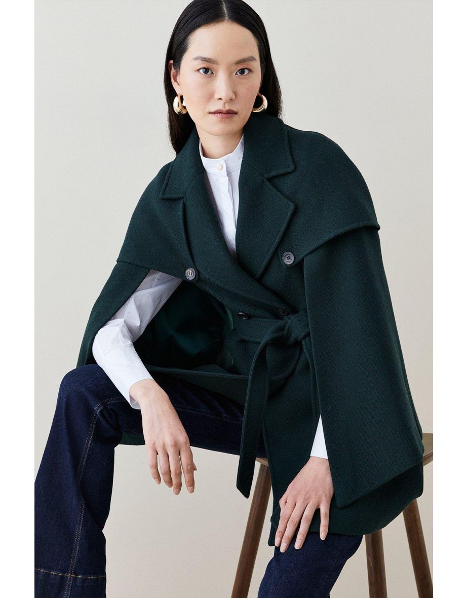 Italian Virgin Wool Cape Sleeve Short Coat