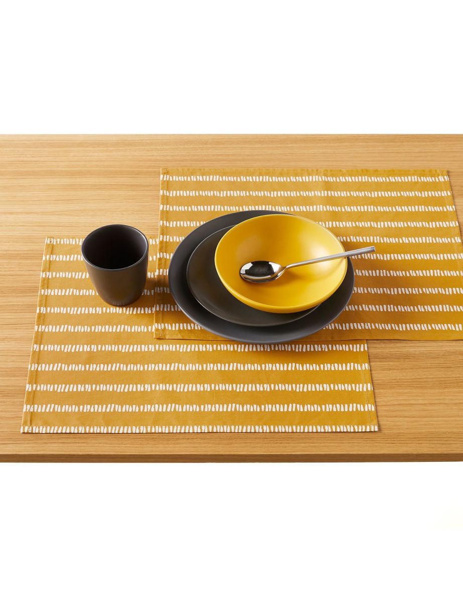 Set of 2 Irun Striped Coated Cotton Placemats