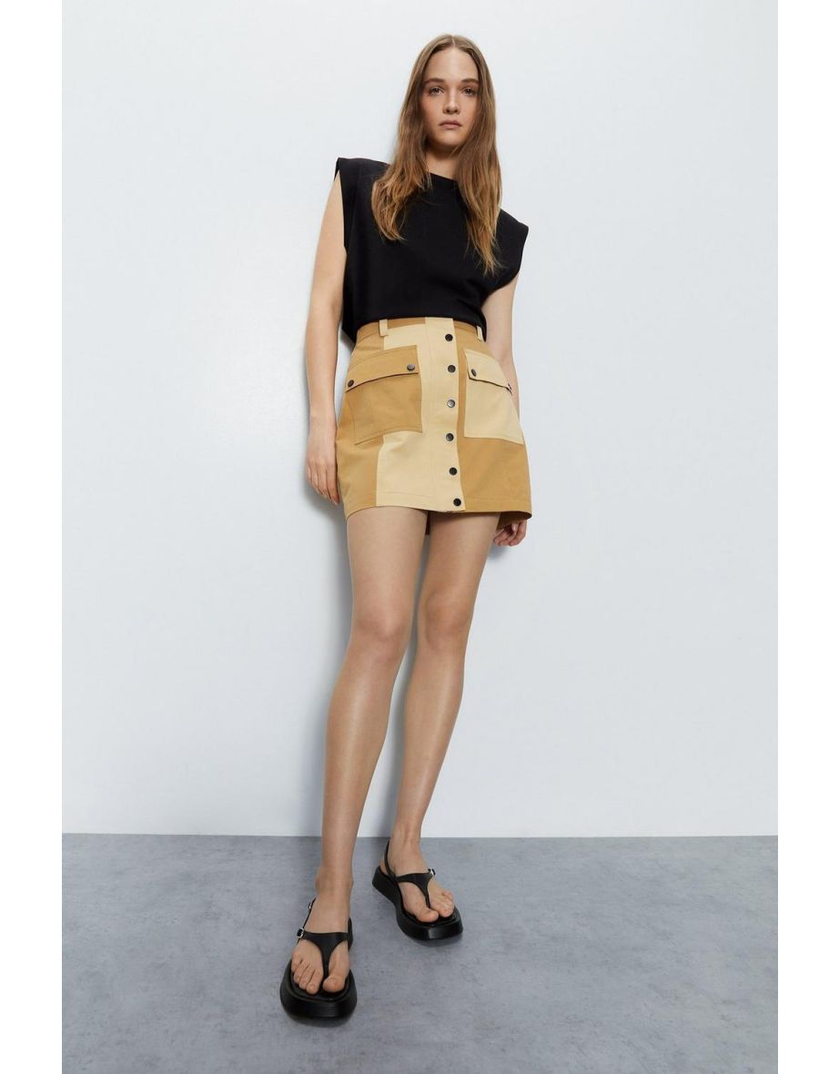 Colour Block Utility Mini Skirt