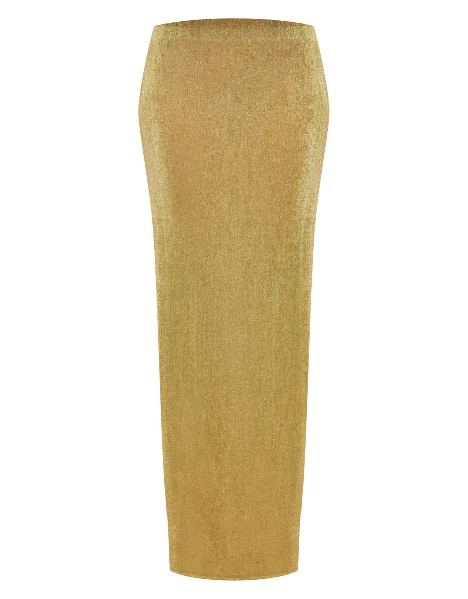 Olive Slinky Acetate Basic Maxi Skirt - 4
