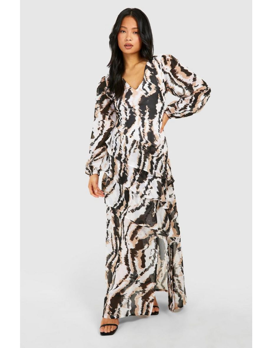 Petite Printed Chiffon Maxi Dress - animal