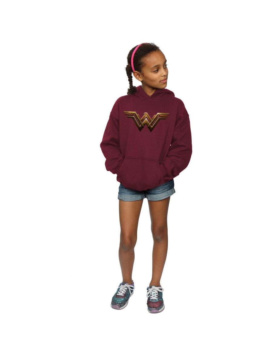 DC Comics Girls Justice League Movie Wonder Woman Emblem Hoodie - Burgundy