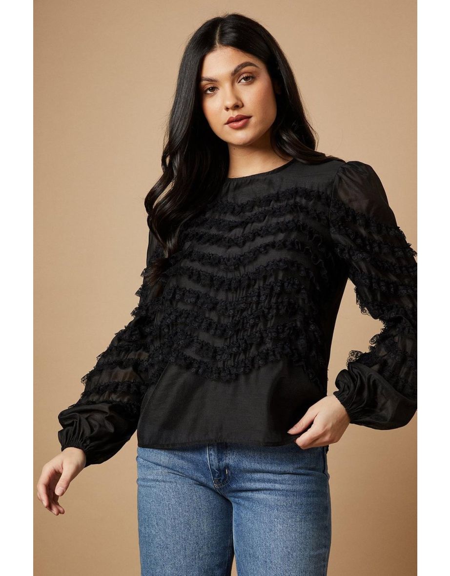 Ruffle Detail Long Sleeve Blouse - 3