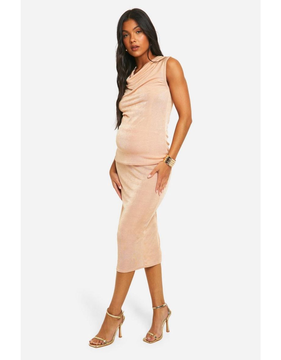Maternity Slinky Cowl Neck Sleeveless Top - gold