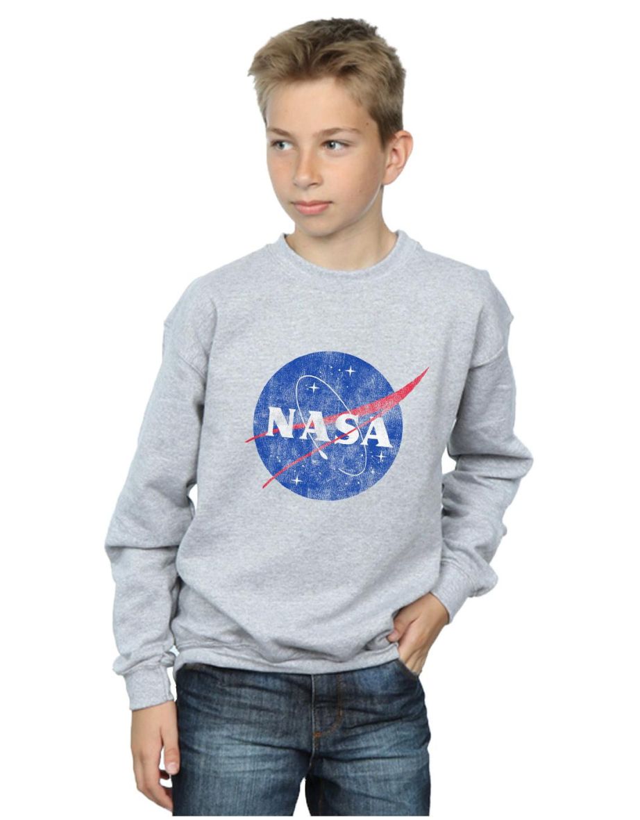 NASA Boys Classic Insignia Logo Distressed Sweatshirt - Sports Grey
