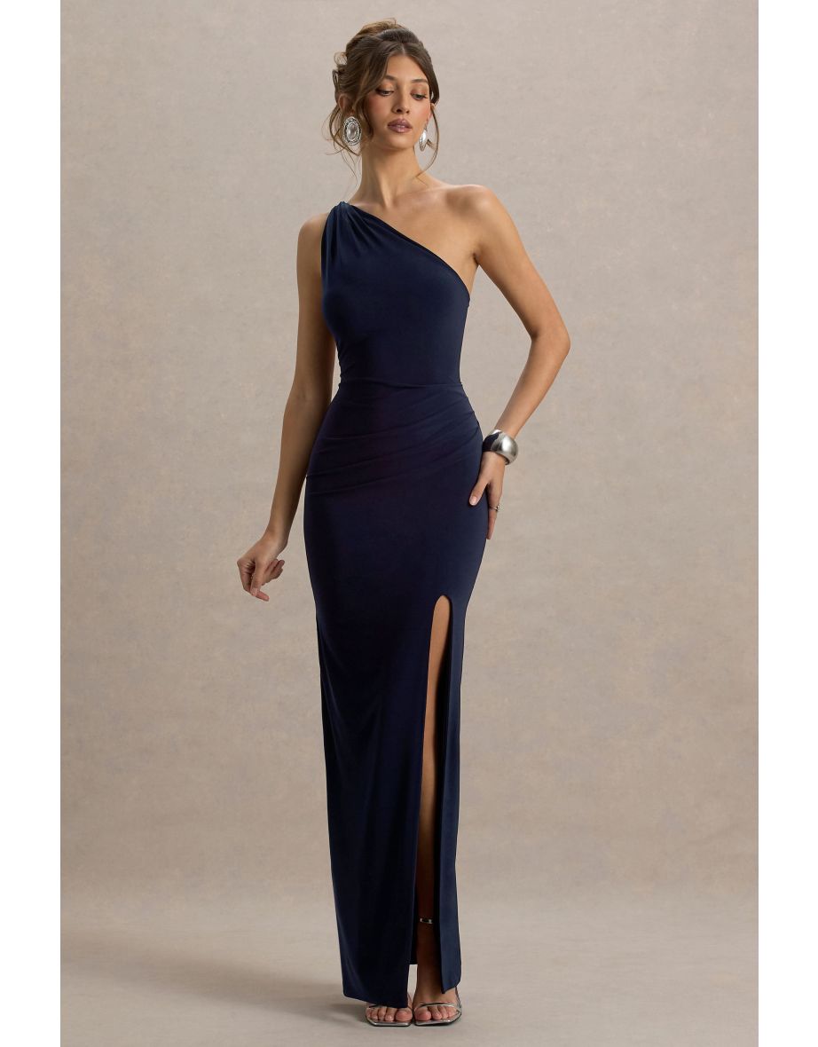 Dressing Up | Navy One Shoulder Maxi Dress With Open Back Detail