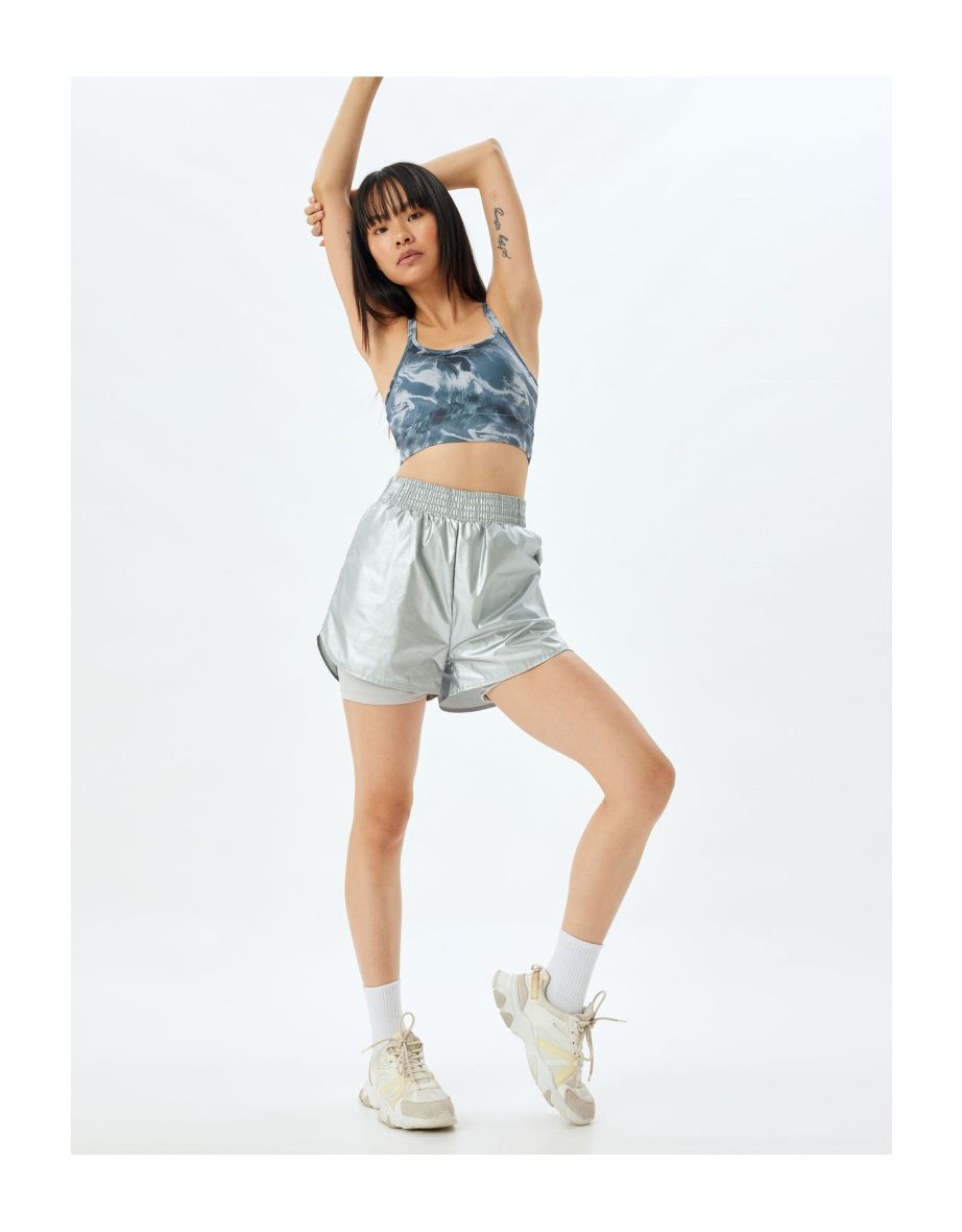 Sports Bra Abstract Printed Cross Straps Slim Fit Cupped