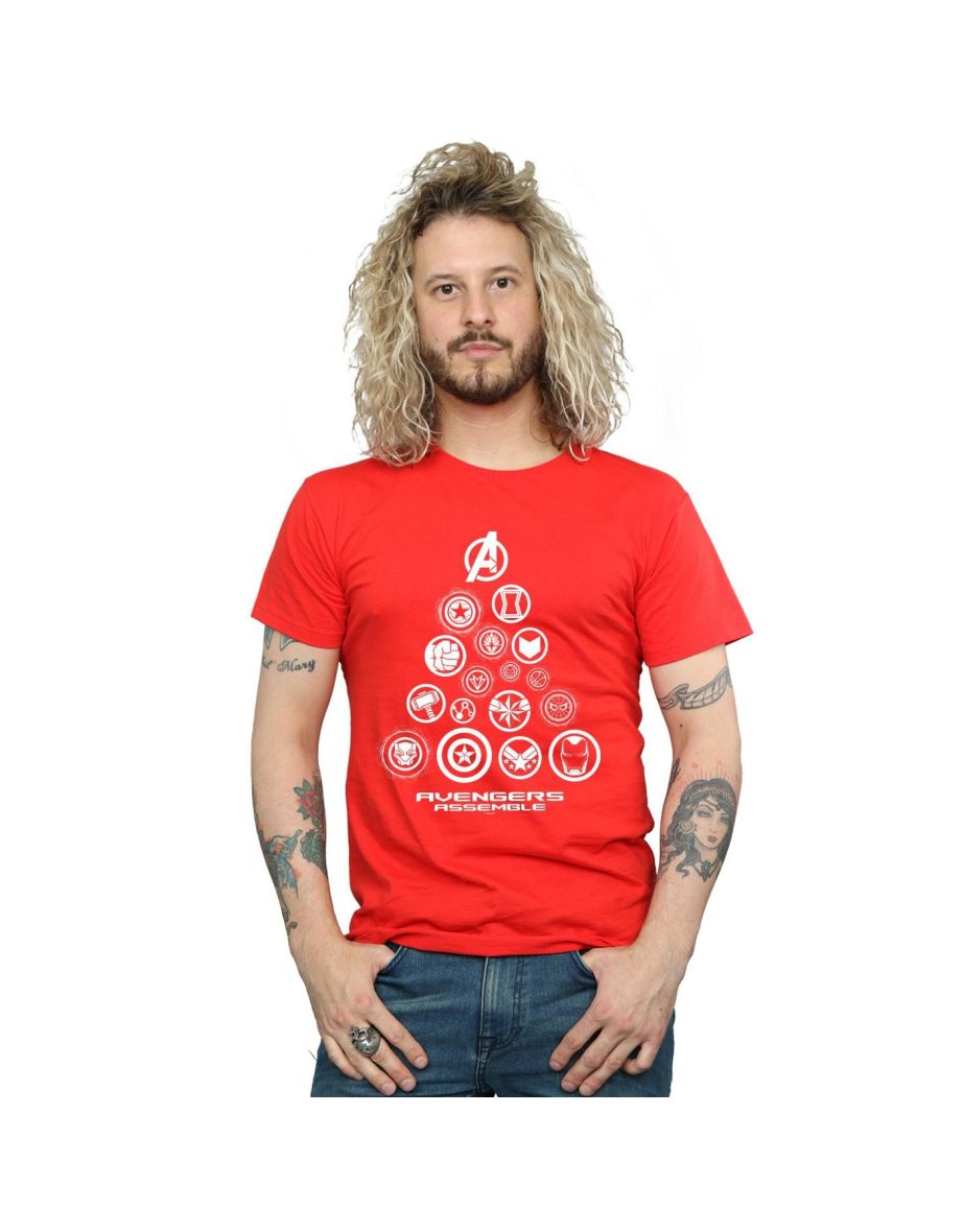 Marvel Mens Avengers Endgame Pyramid Icons T-Shirt - Red