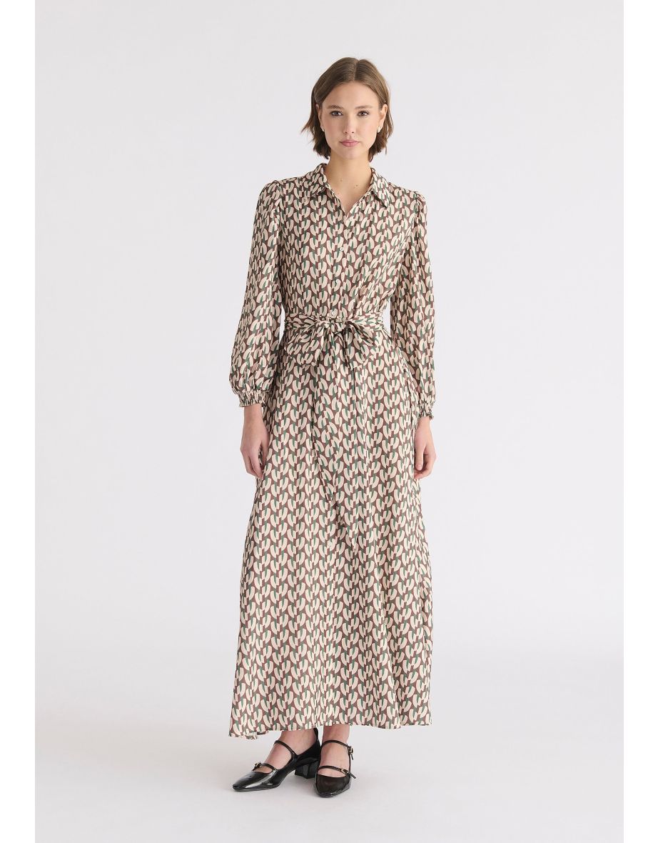 Geometric Print Maxi Shirt Dress
