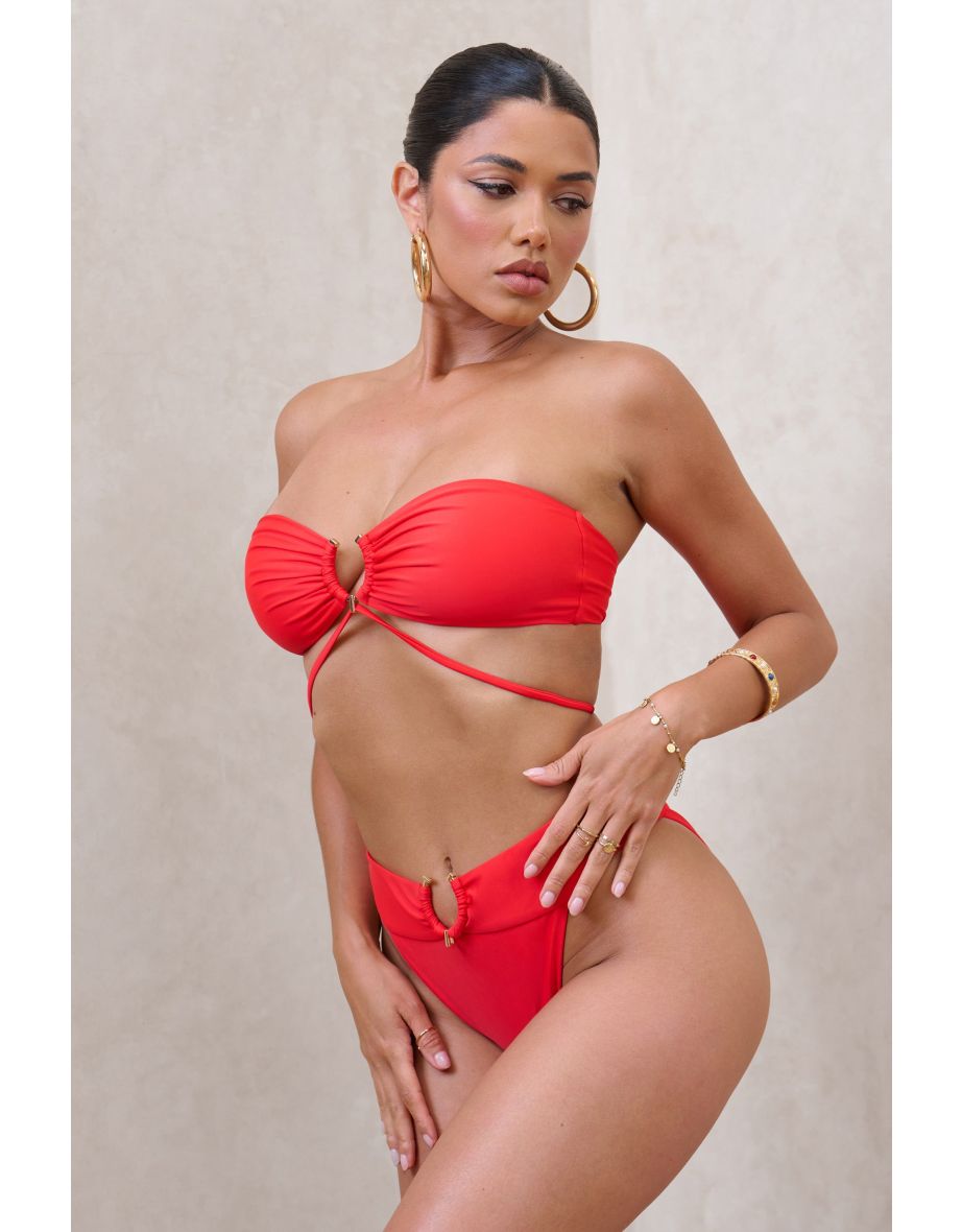 Rises | Red Embellished High Waisted Bikini Bottoms - 2