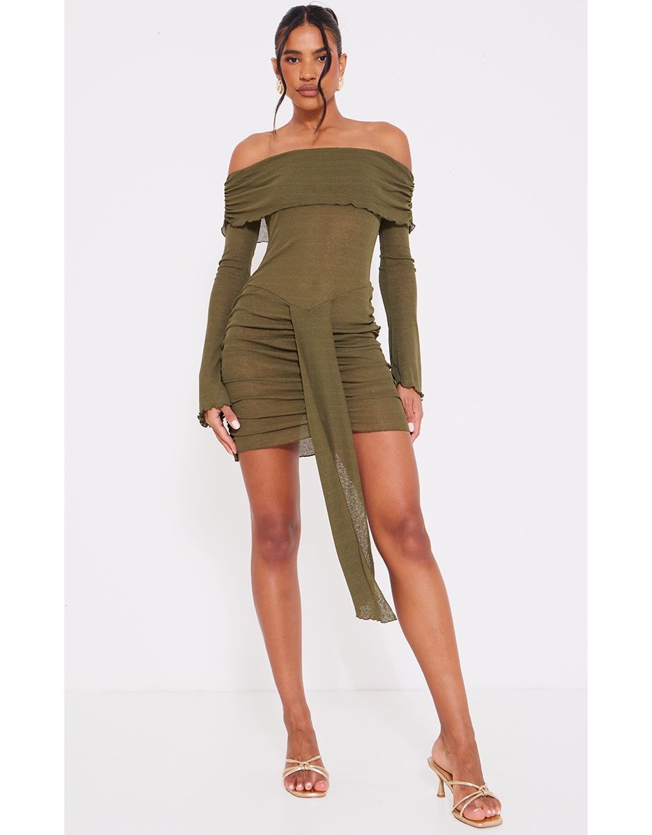 Bardot ruched bodycon dress hotsell