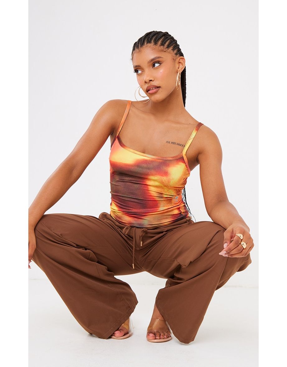 Orange Slinky Sunset Printed Crop Top