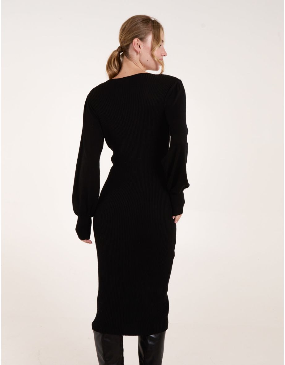 V-Neck Ribbed Dress - 4