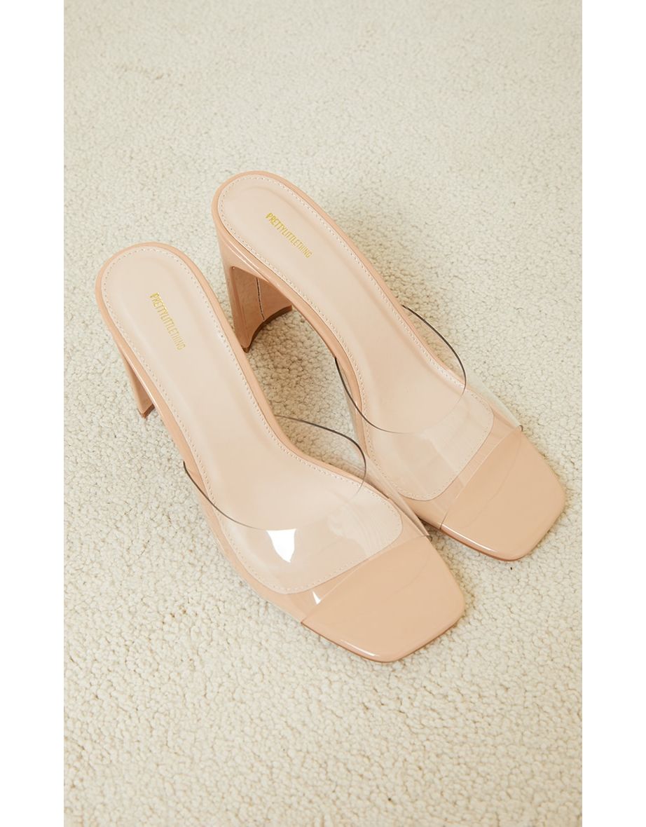 Nude Clear Low Flat Heeled Mules - 3