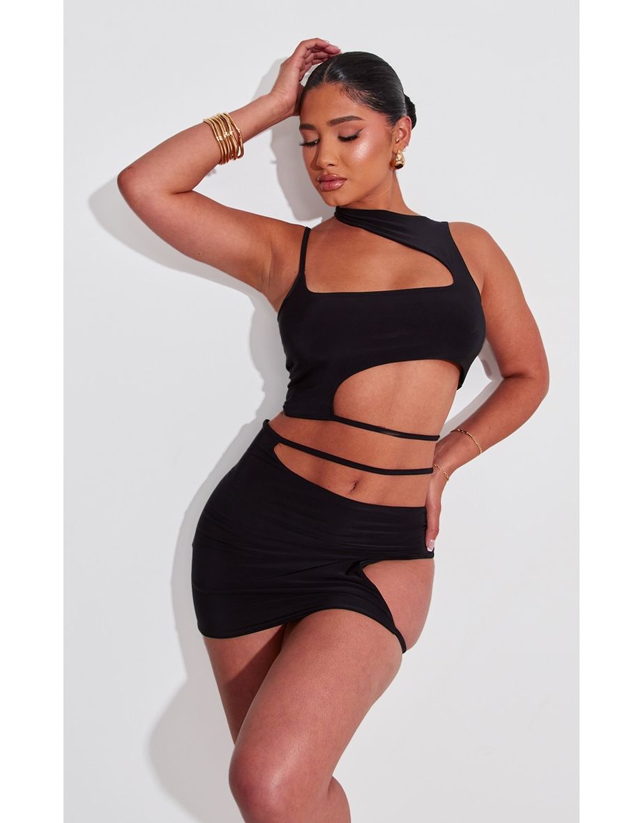 Shape Black Slinky Cut Out Sleeveless Crop Top