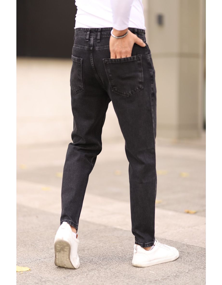 Black Men's Boyfriend Jeans Denim Pants - 5