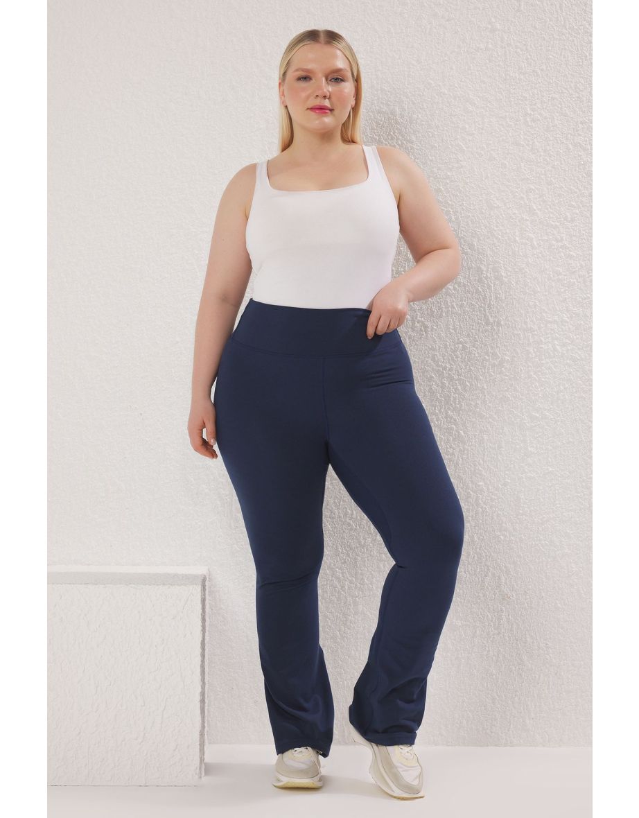 Blue Brushed Soft Fabric Spanish Leg Yoga Knitted Sports Leggings