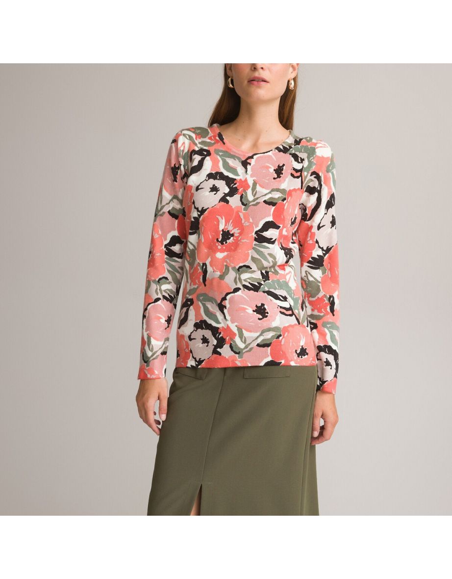 Floral Fine Knit Jumper/Sweater with Crew Neck - 4