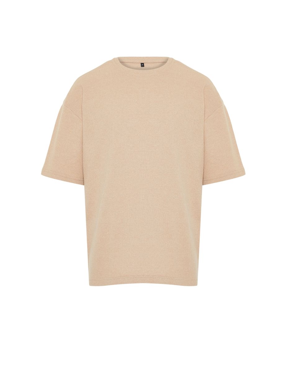Camel Men's Oversize/Wide Cut Crew Neck Short Sleeves Basic Textured T-shirt  . - 6