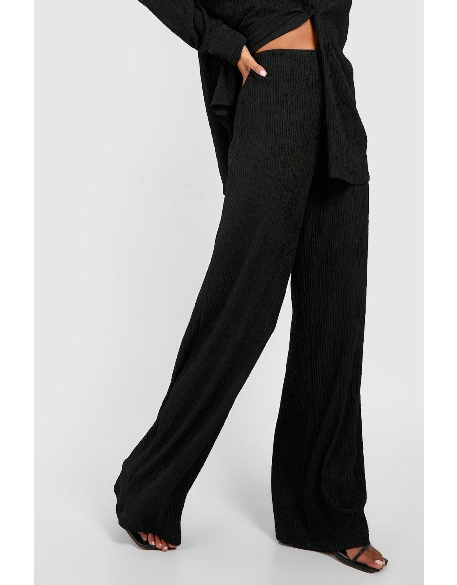 Crinkle Relaxed Fit Wide Leg Trousers - black - 3