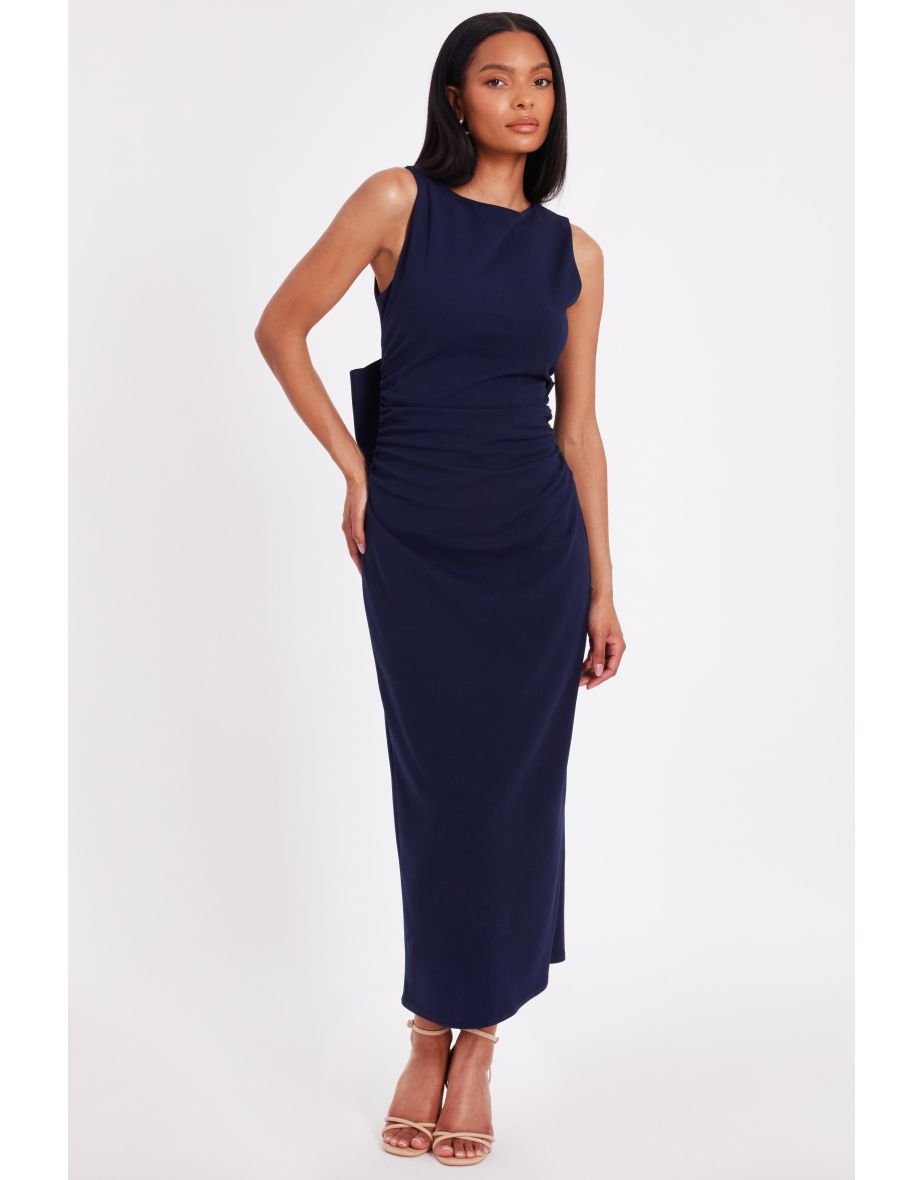 Navy Bow Back Midaxi Dress