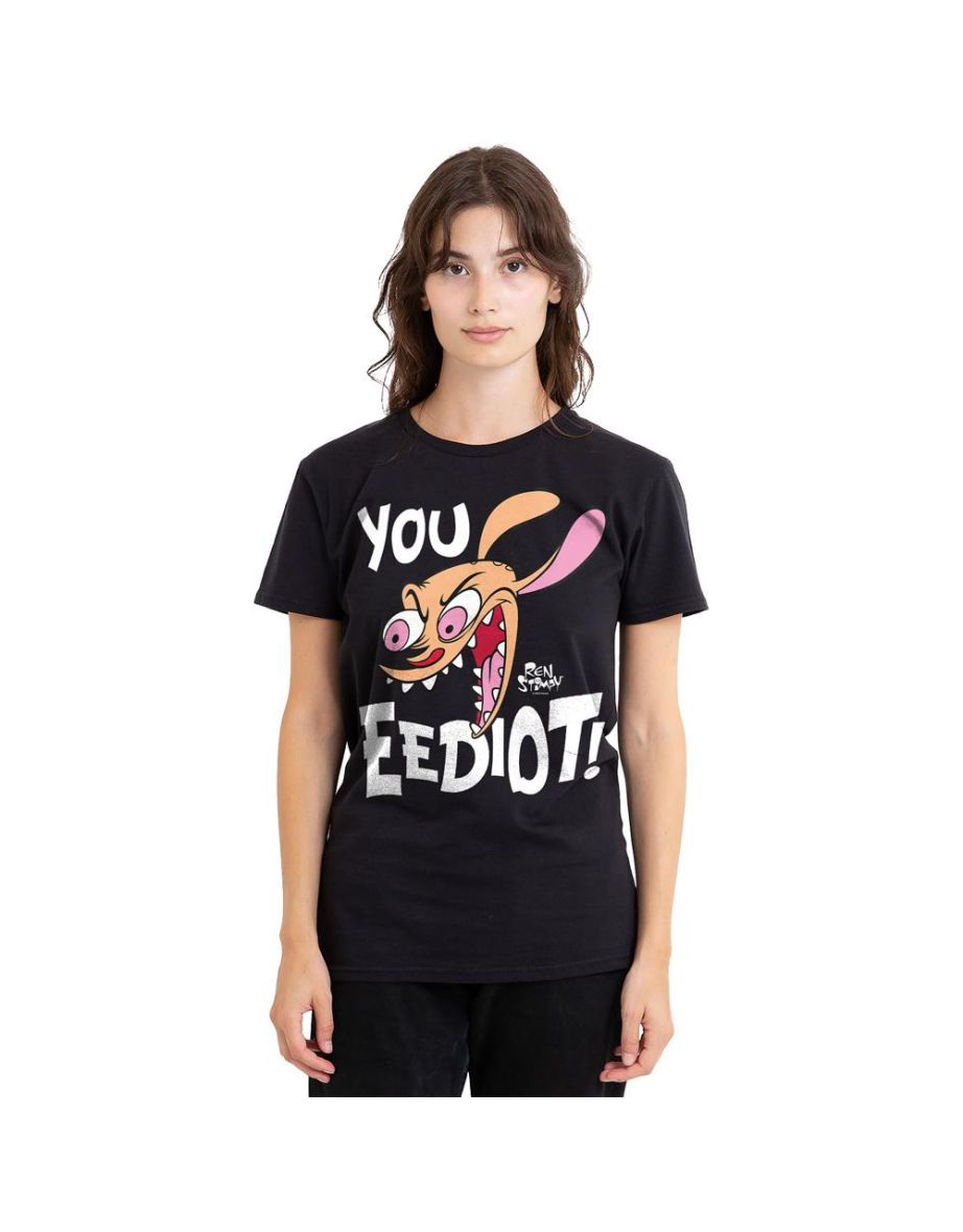 Ren & Stimpy Unisex Adult You Eediot! T-Shirt - Black