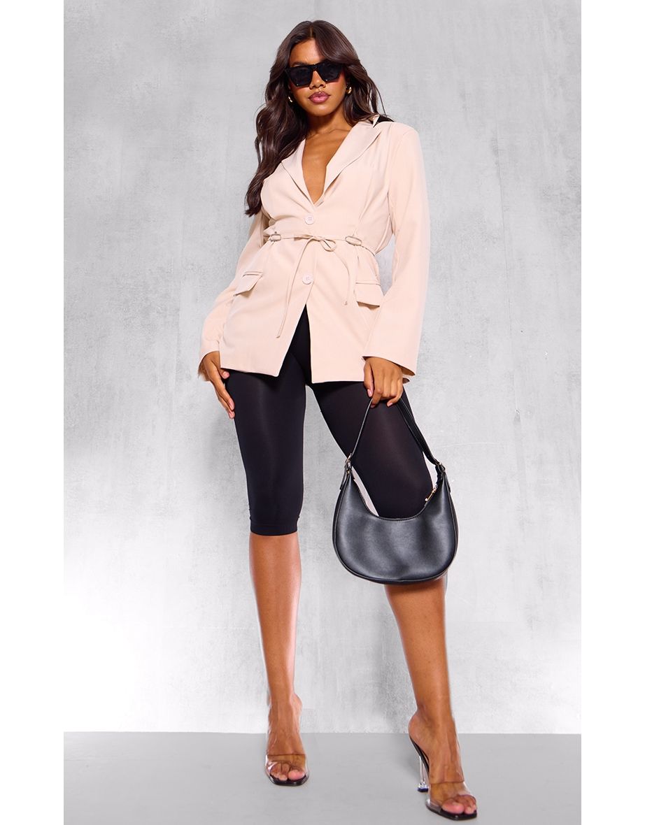 Oatmeal Tie Front Bow Detail Blazer