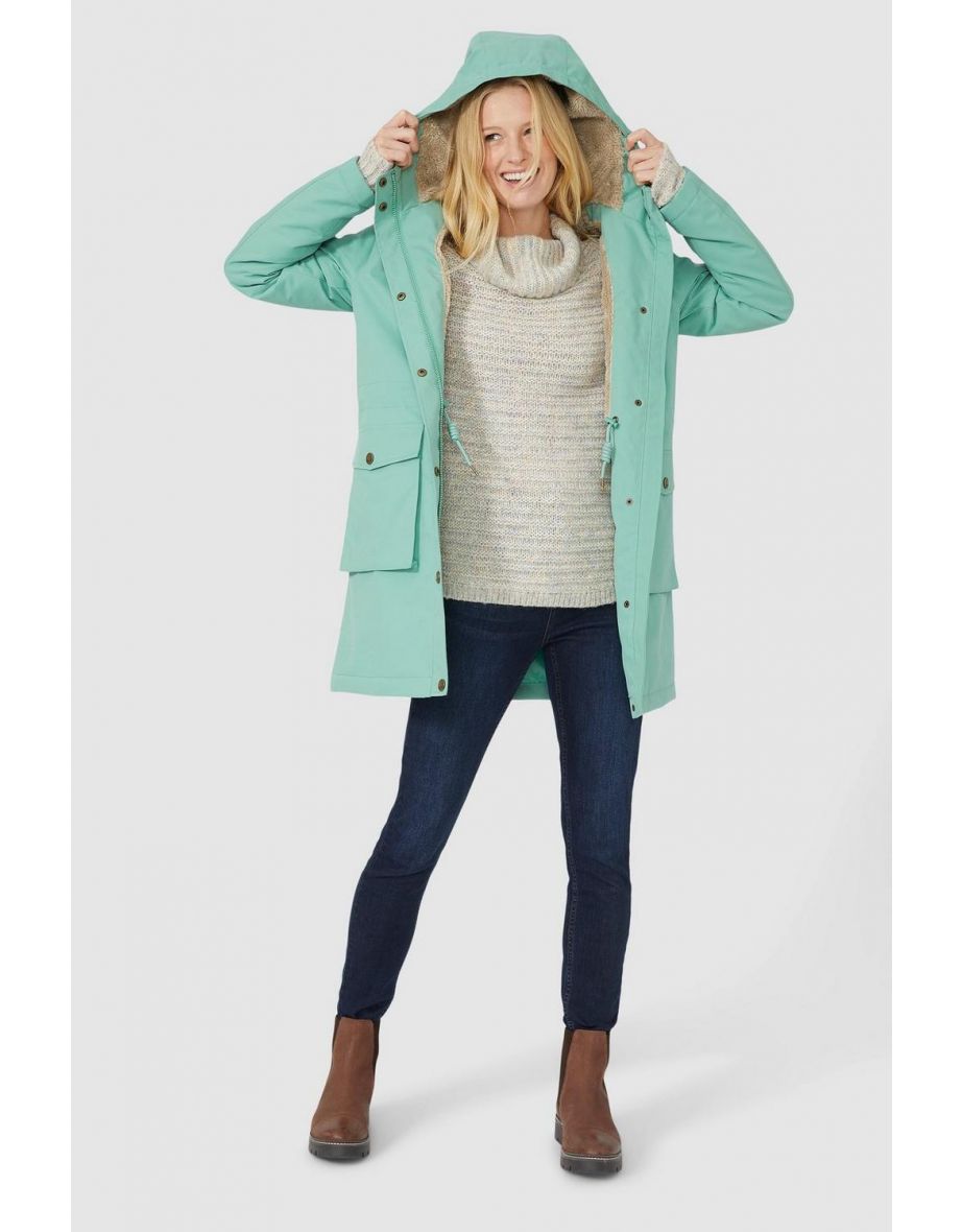 Hooded Borg Lined Shower Resistant Parka - khaki