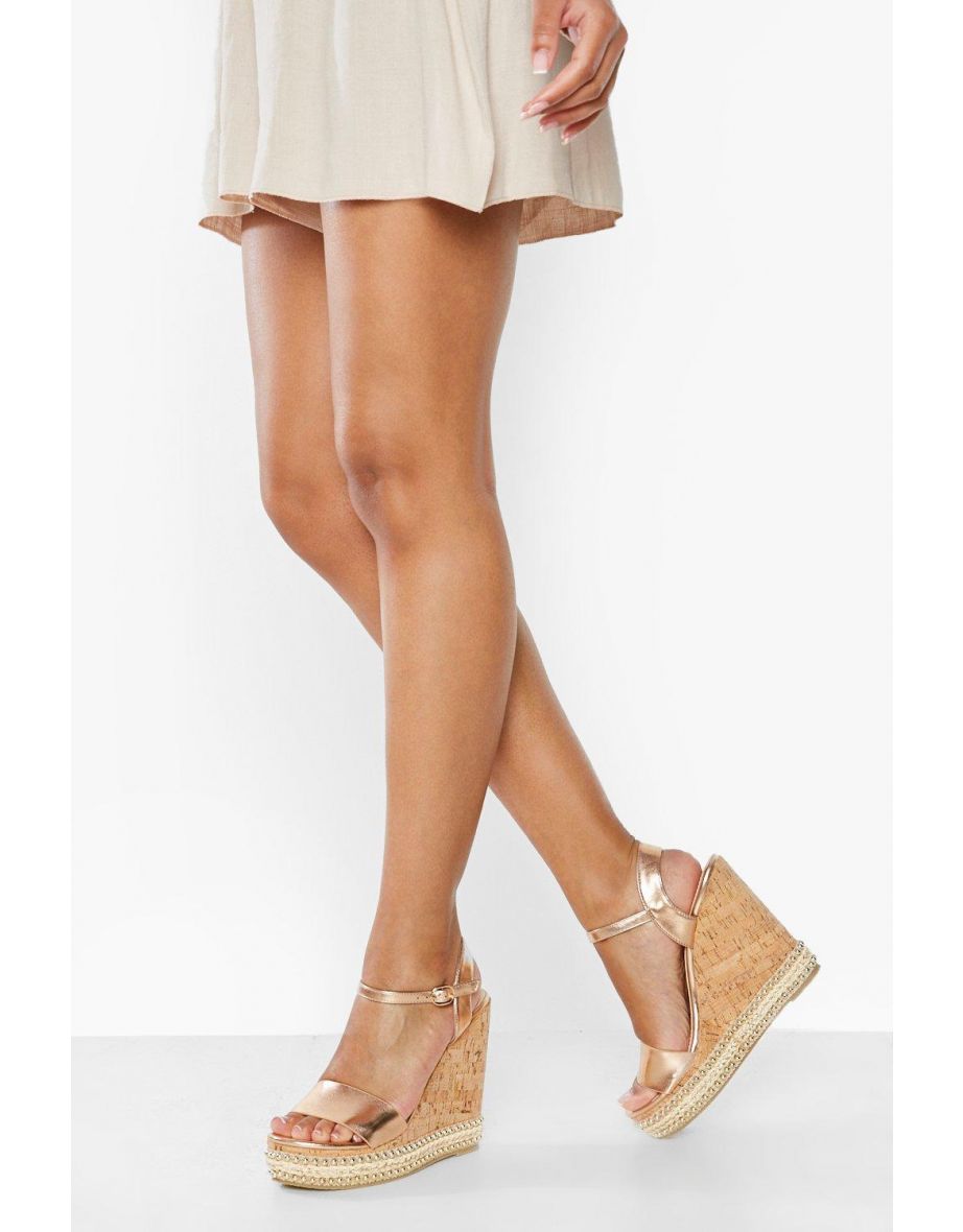 Shop 2 Part Studded Cork Wedges gold Online in Bahrain VogaCloset