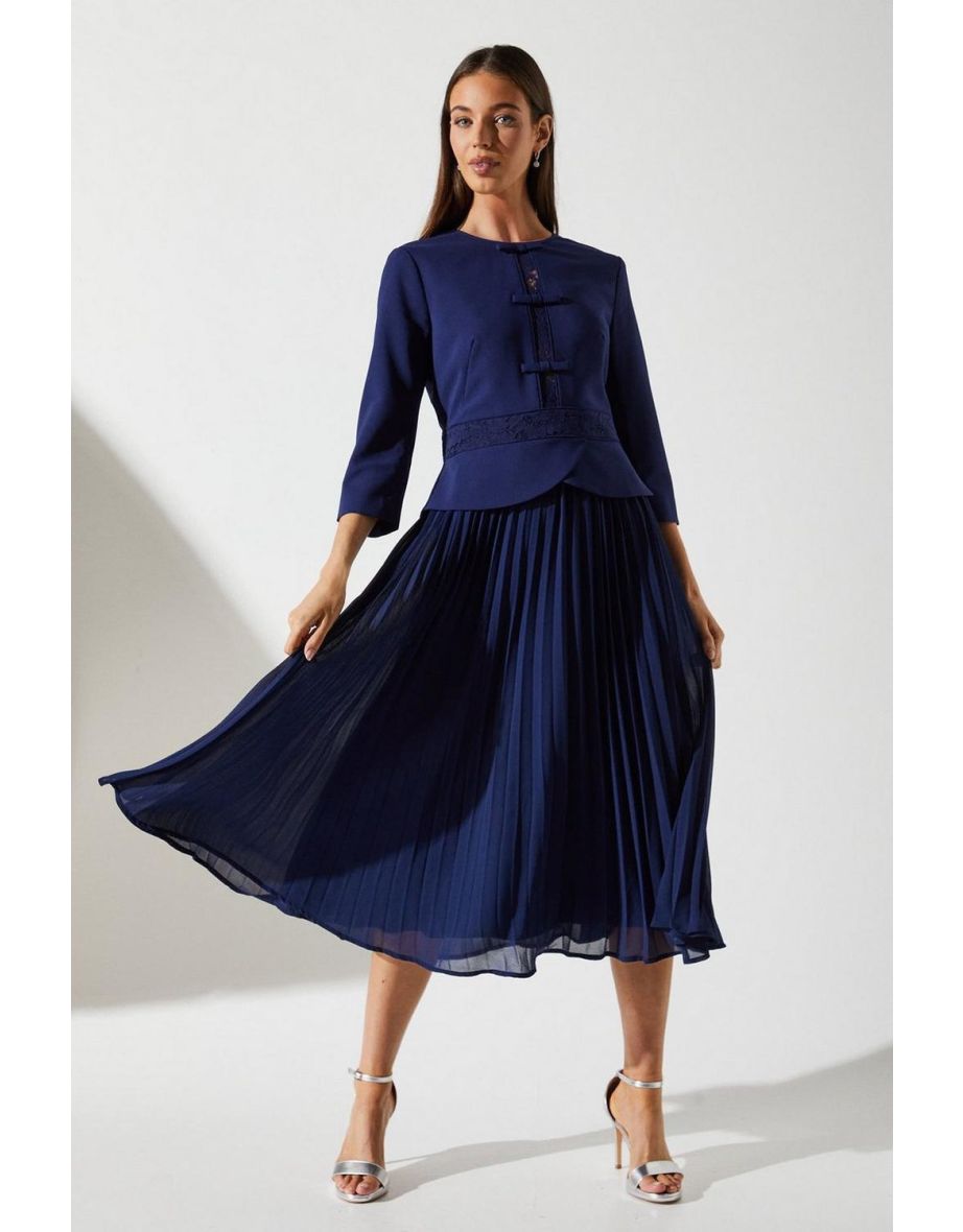 Crepe Pleat Lace Dress