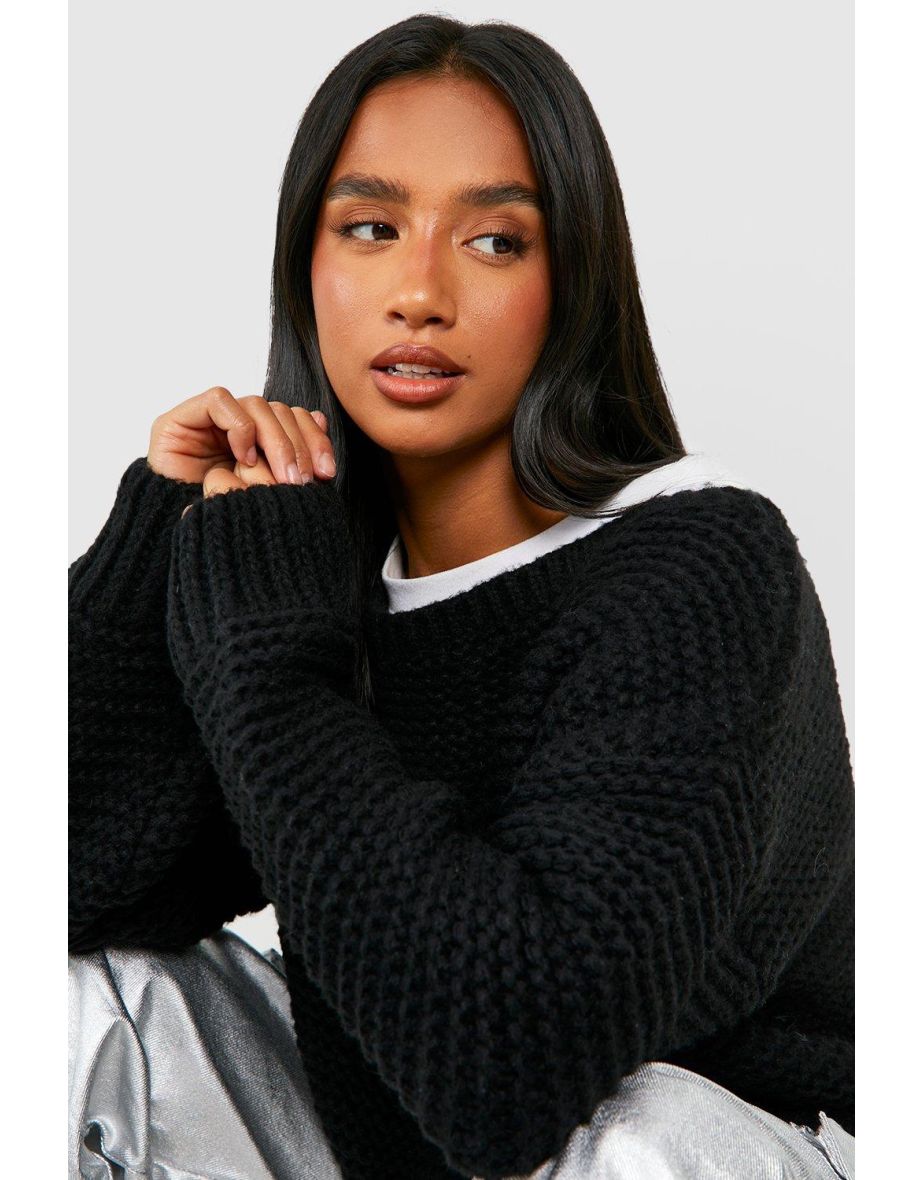 Petite Premium Chunky Knit Oversized Jumper - black - 3