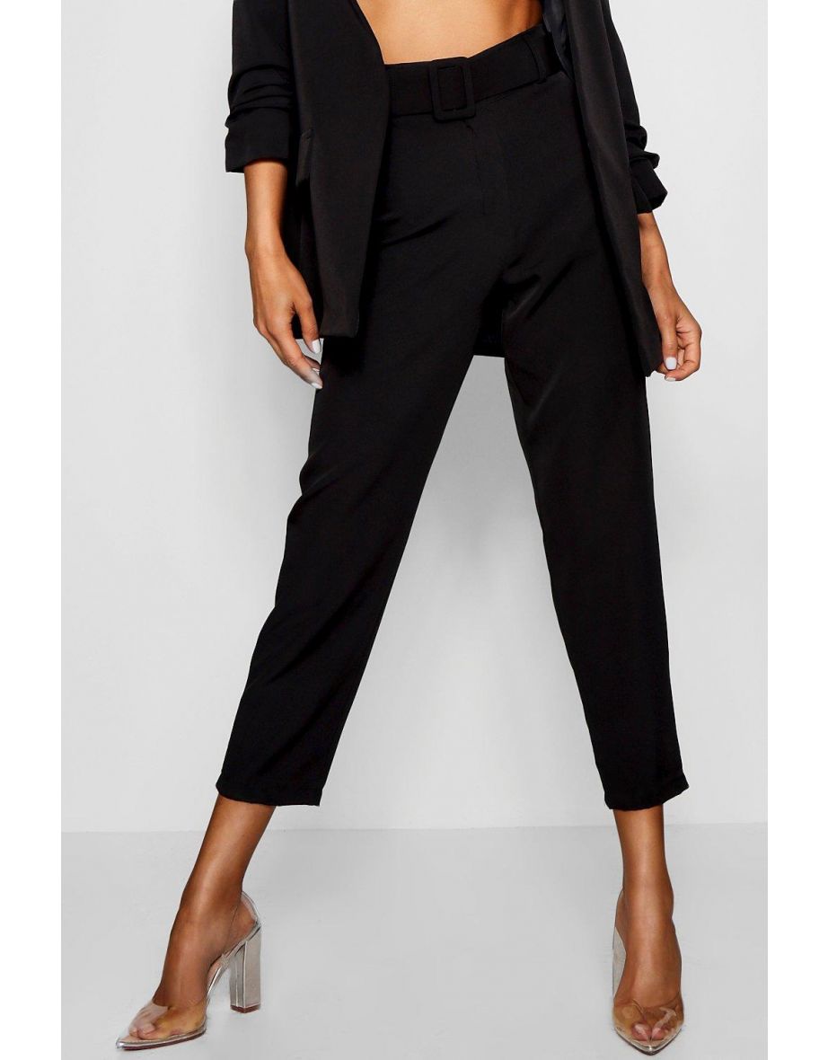 Ava Wide Buckle Belt Straight Tapered Trouser - black - 3
