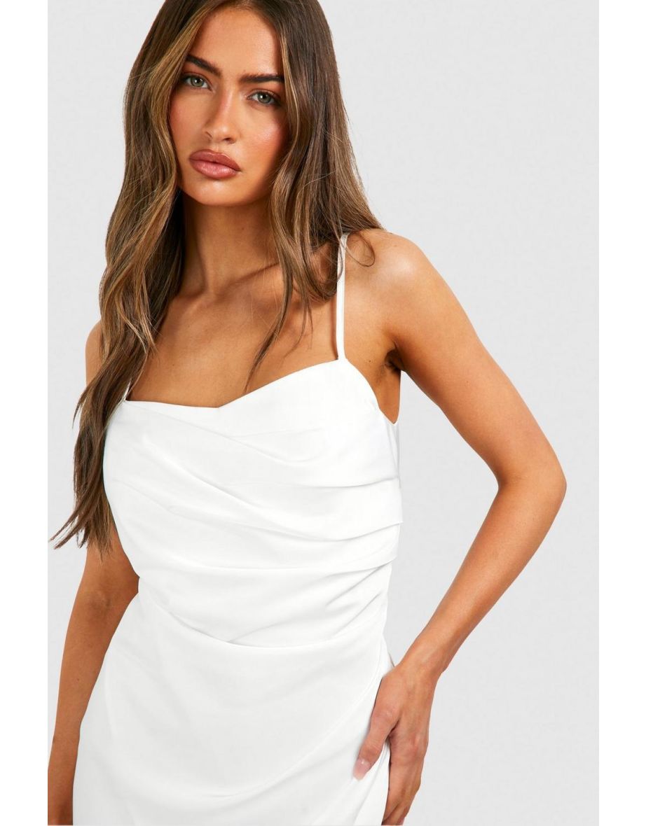 Satin Draped Mini Slip Dress - ivory - 3