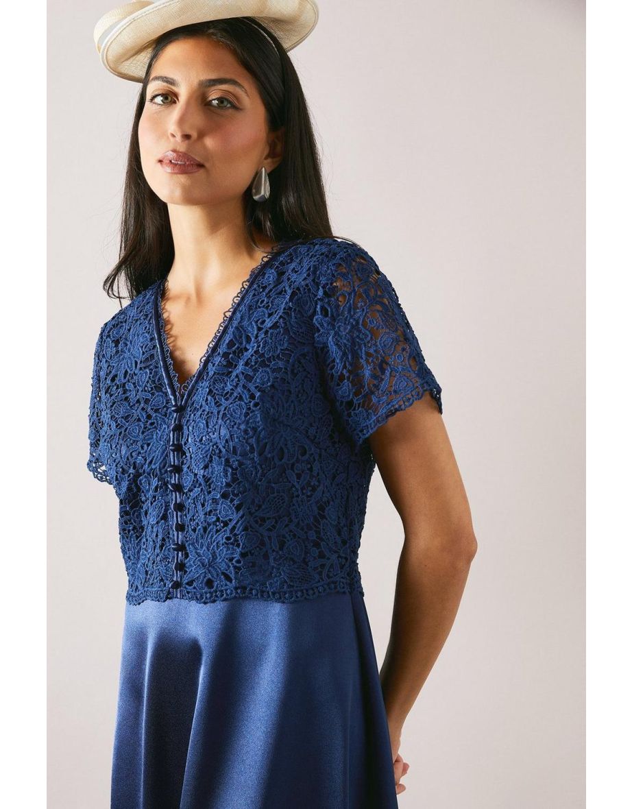 Lace Overlay Full Skirt Midi Dress - 3