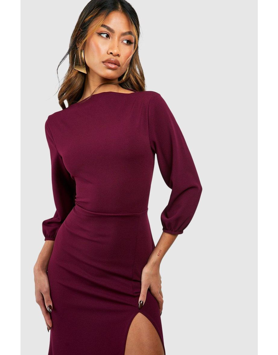 Slash Neck Volume Sleeve Crepe Midaxi Dress - plum - 3