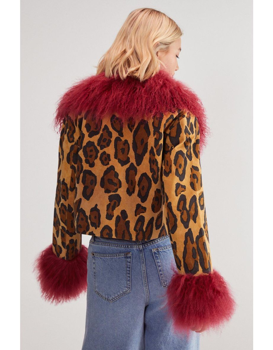 Limited Premium Leopard Suede and Shearling Short Coat - 3