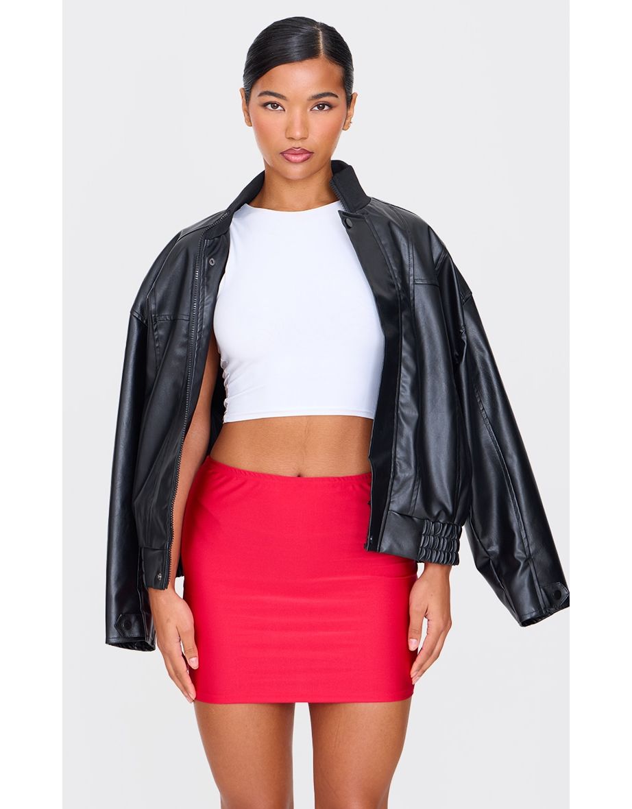 Burgundy Diamante Cherry Detail Jersey Mini Skirt