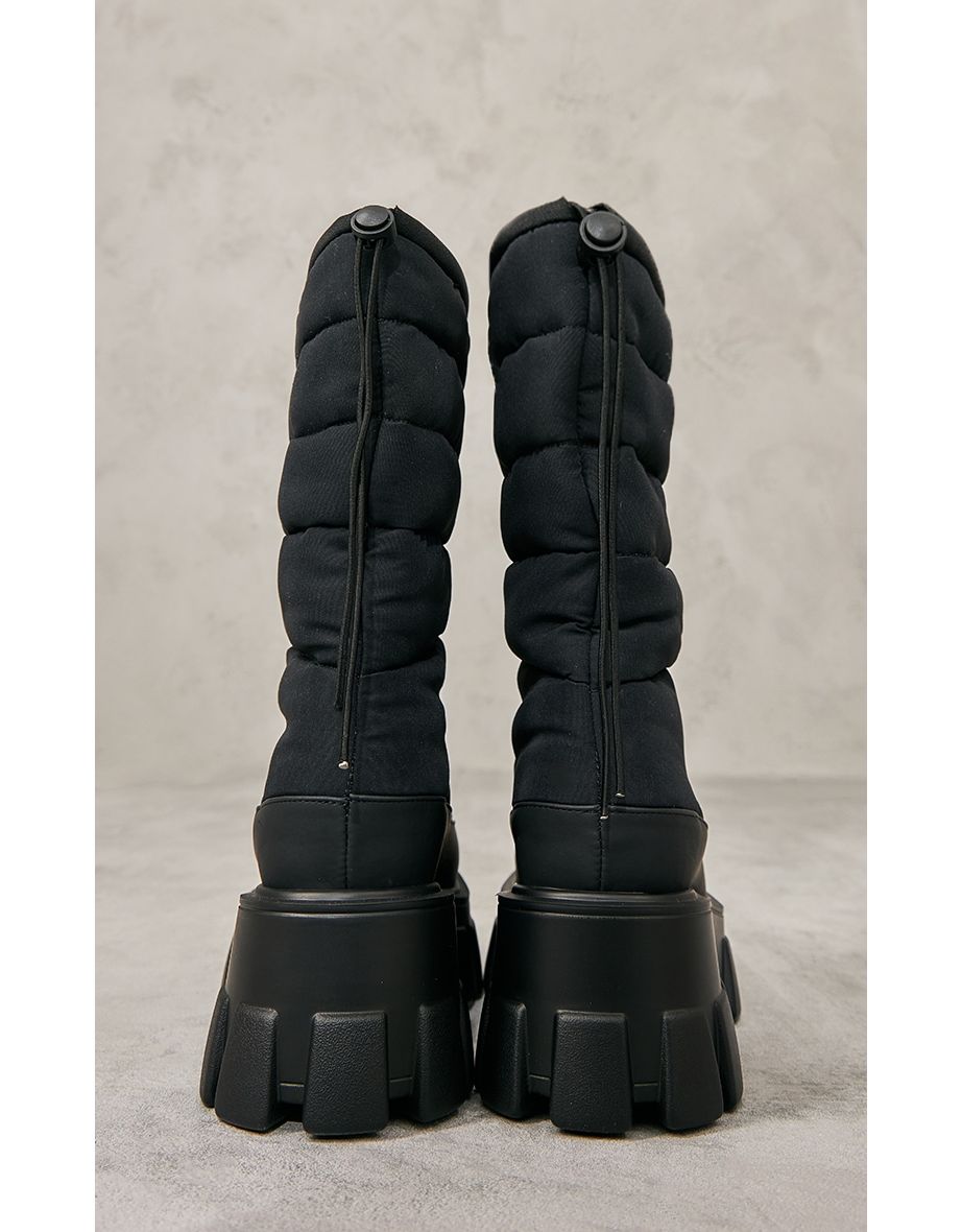 Black Wide Fit Nylon Quilted Chunky Ankle Snow Boot - 3