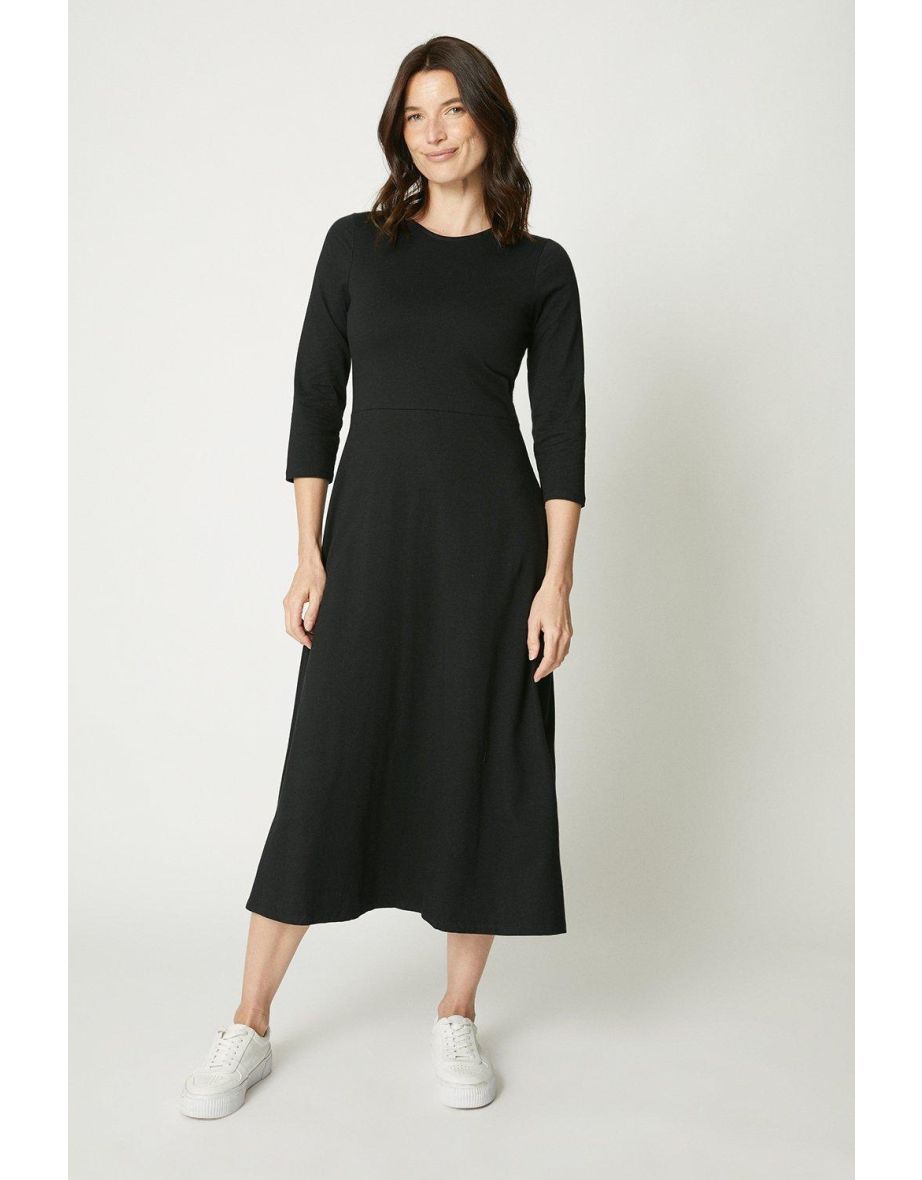 Black 3/4 Sleeve Midi Dress - black