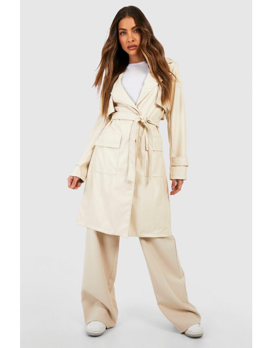 Short Faux Leather Trench Coat ecru