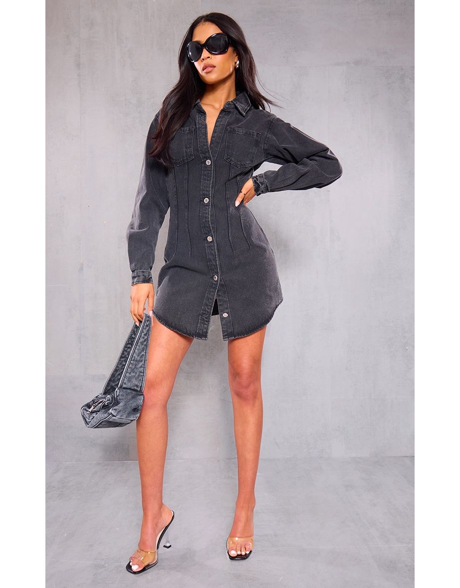 Shop Tall Washed Black Denim Oversized Shirt Dress Online in Kuwait VogaCloset